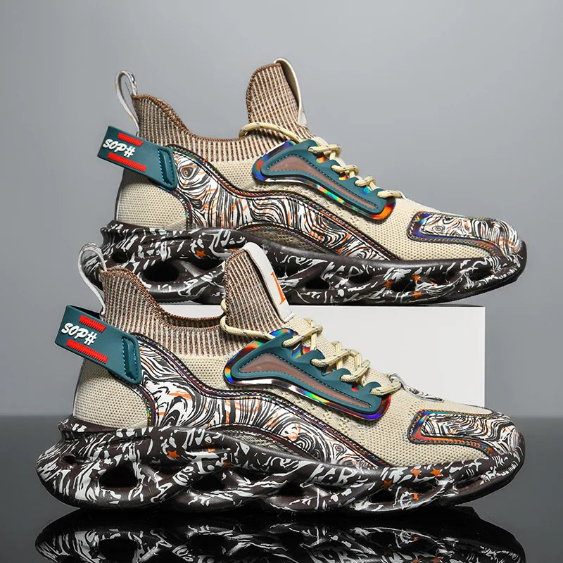 VaultHaus men's luxury sneakers with artistic print and cushioned black sole for stylish comfort