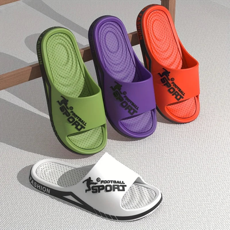 VaultHaus men's outdoor sports slides in green purple orange and white with cushioned soles