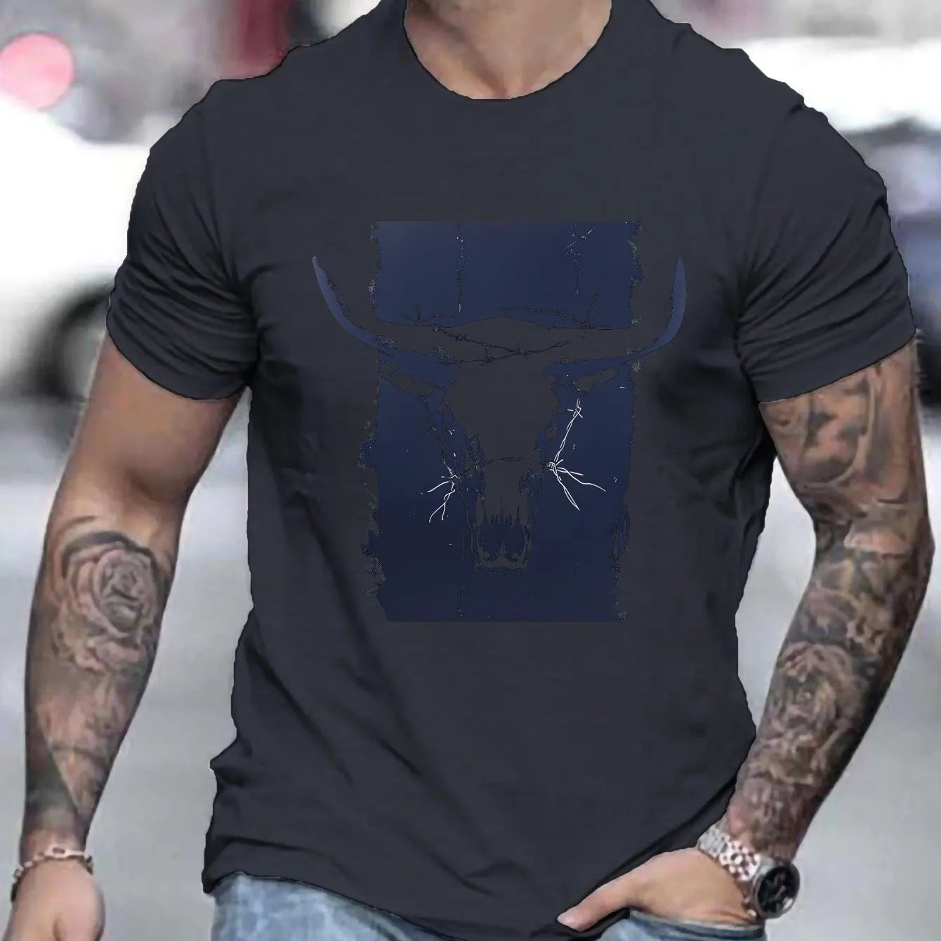Men's short sleeve cotton shirt from VaultHaus with bold graphic design and comfortable fit