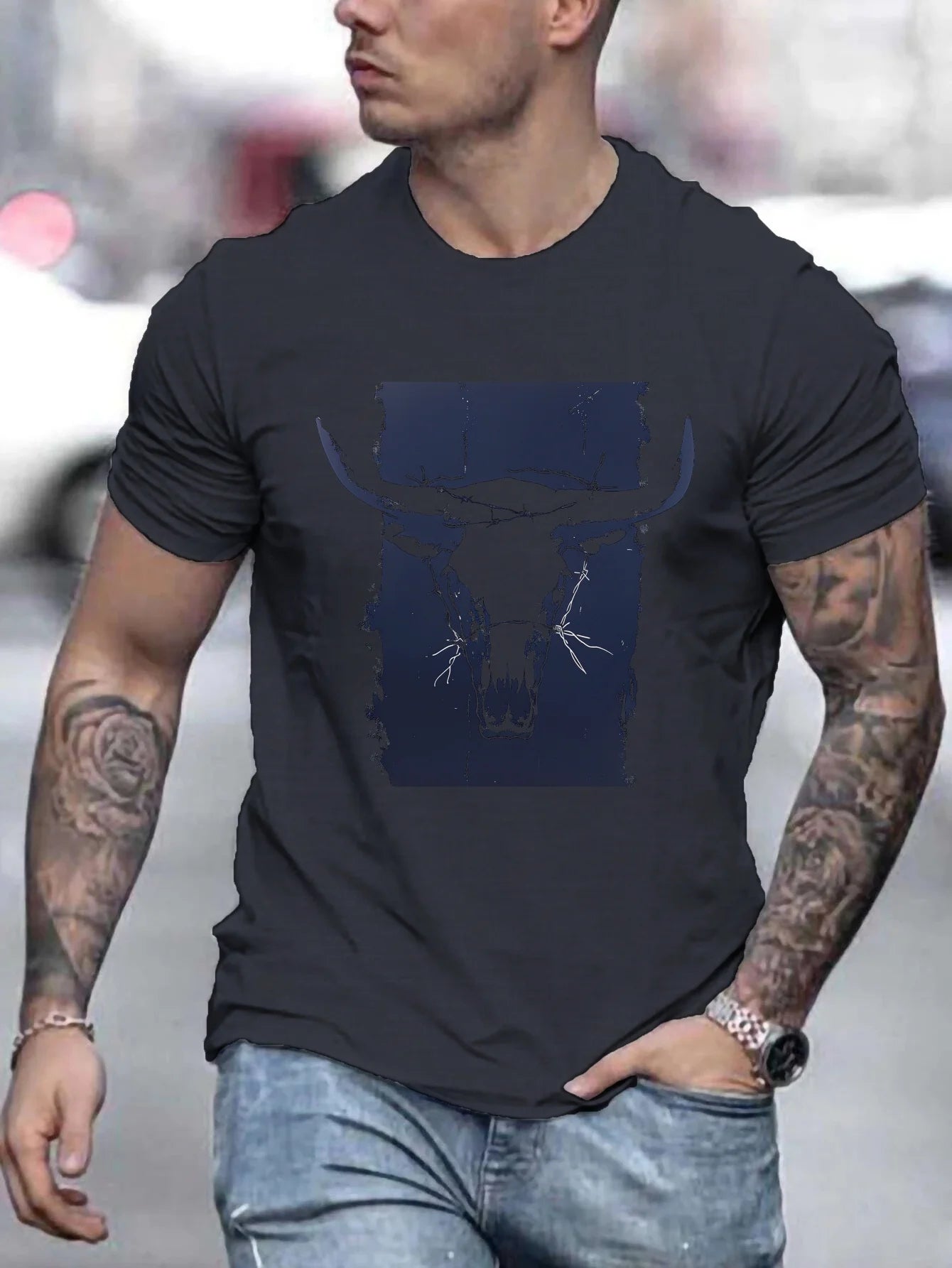 Stylish men's short sleeve cotton shirt with graphic design for casual wear
