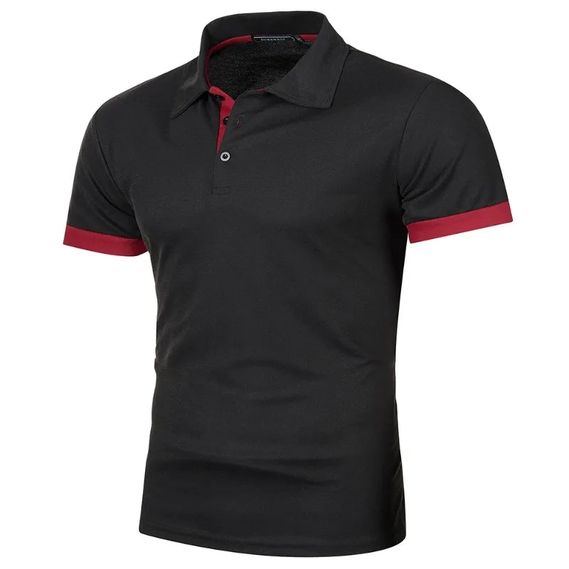 VaultHaus men's streetwear short sleeve polo in black with red accents and a modern fit