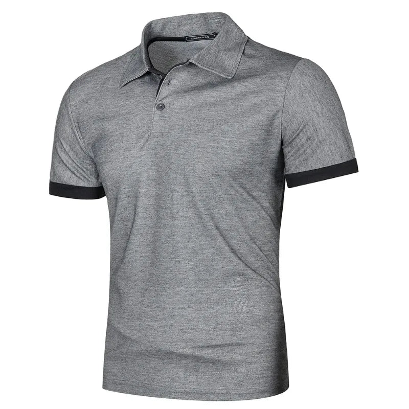 VaultHaus men's streetwear short sleeve polo in gray with contrasting black collar and cuffs