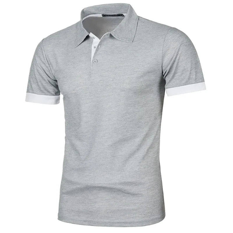 Gray men's streetwear short sleeve polo with a classic collar and white accents