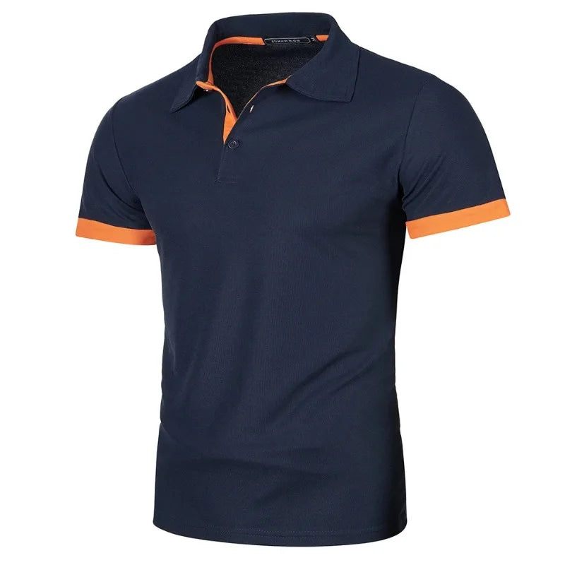 VaultHaus men's streetwear short sleeve polo in navy with orange accents for a casual look