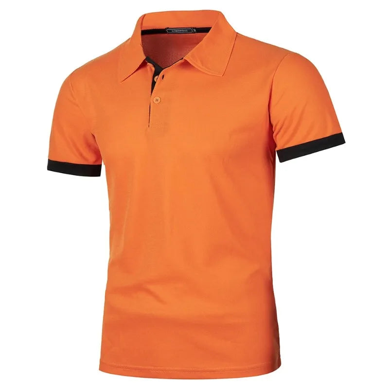 VaultHaus men's streetwear short sleeve polo in vibrant orange with contrasting black accents