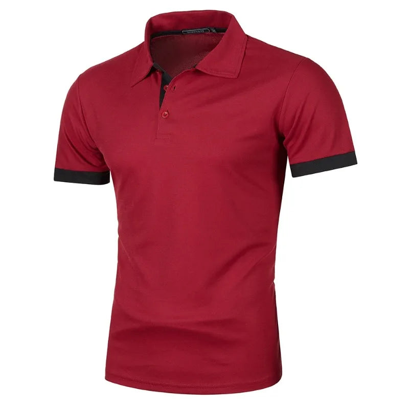 Red VaultHaus men's streetwear short sleeve polo with contrast black detailing and a modern fit
