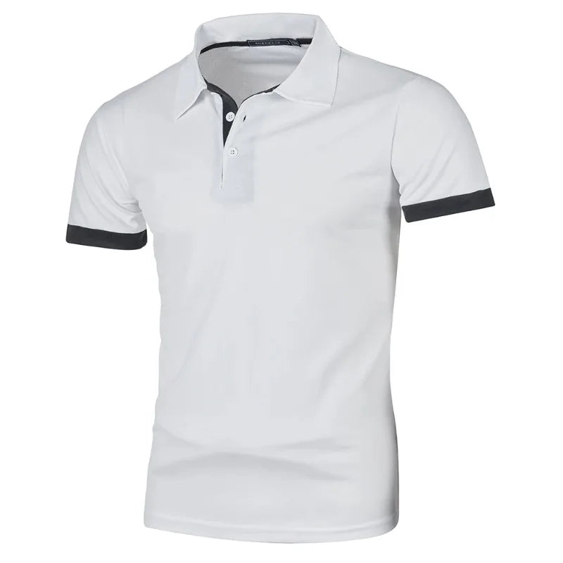 Stylish white men's streetwear short sleeve polo with contrasting collar and sleeves for casual outfits