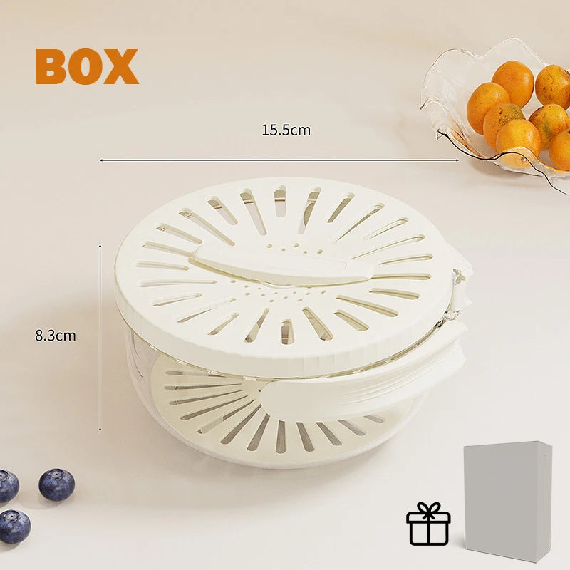 VaultHaus multi-function fruit and vegetable strainer basket with white collapsible design and lid measuring 15.5 cm