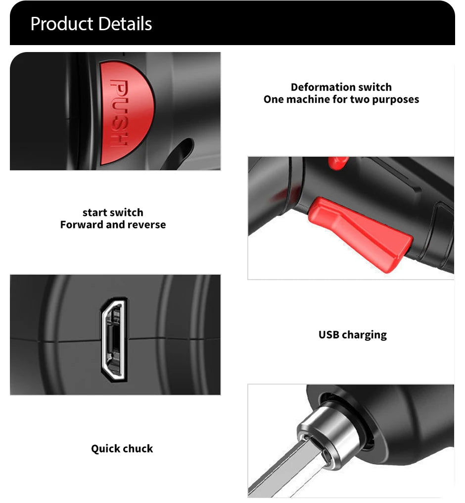 VaultHaus multifunctional household electric drill with USB charging and deformation switch for versatile use
