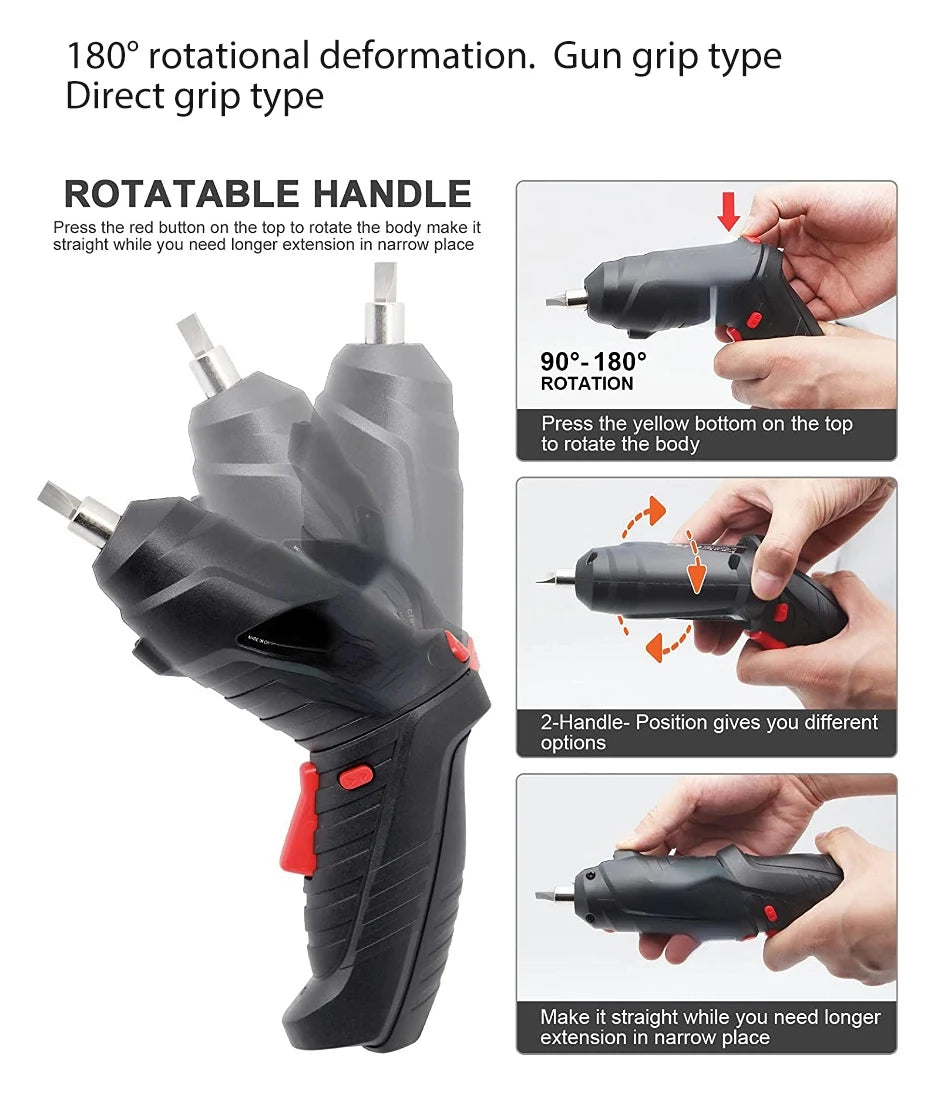 Multifunctional household electric drill with rotatable handle and adjustable grip for versatile use