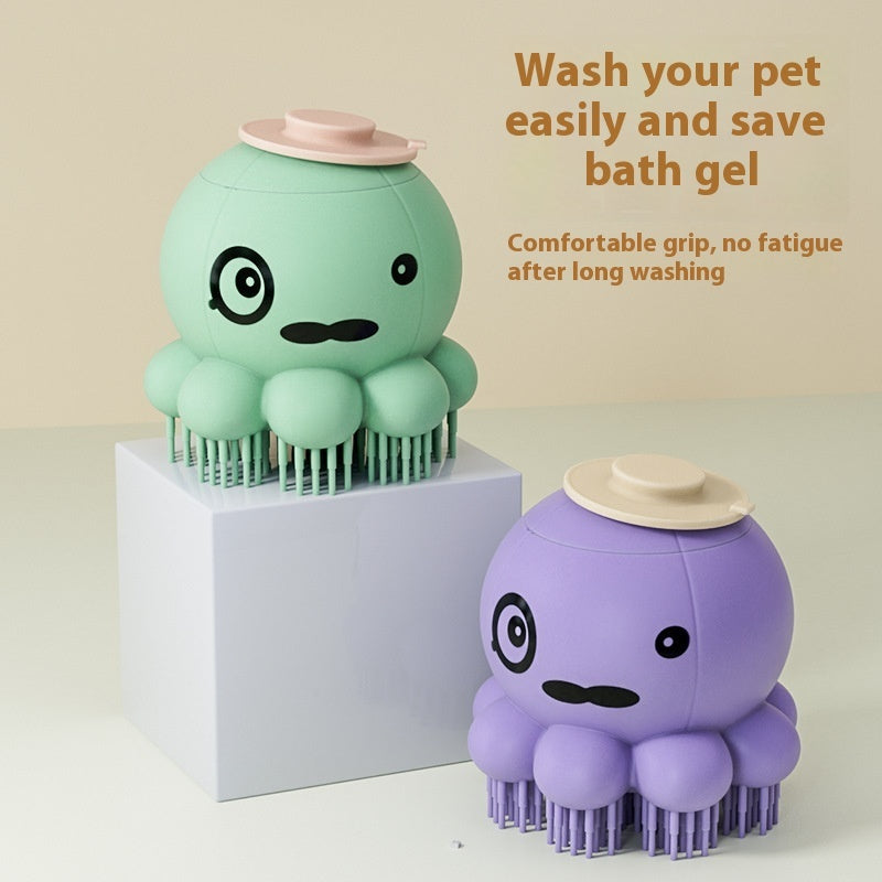 VaultHaus octopus pet scrubbers in mint and lavender Dog Silicone Shower Brush for gentle bath time and comfortable grip