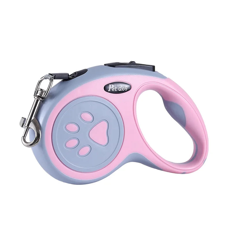 VaultHaus cat and dog retractable leash in pink and gray for easy pet control