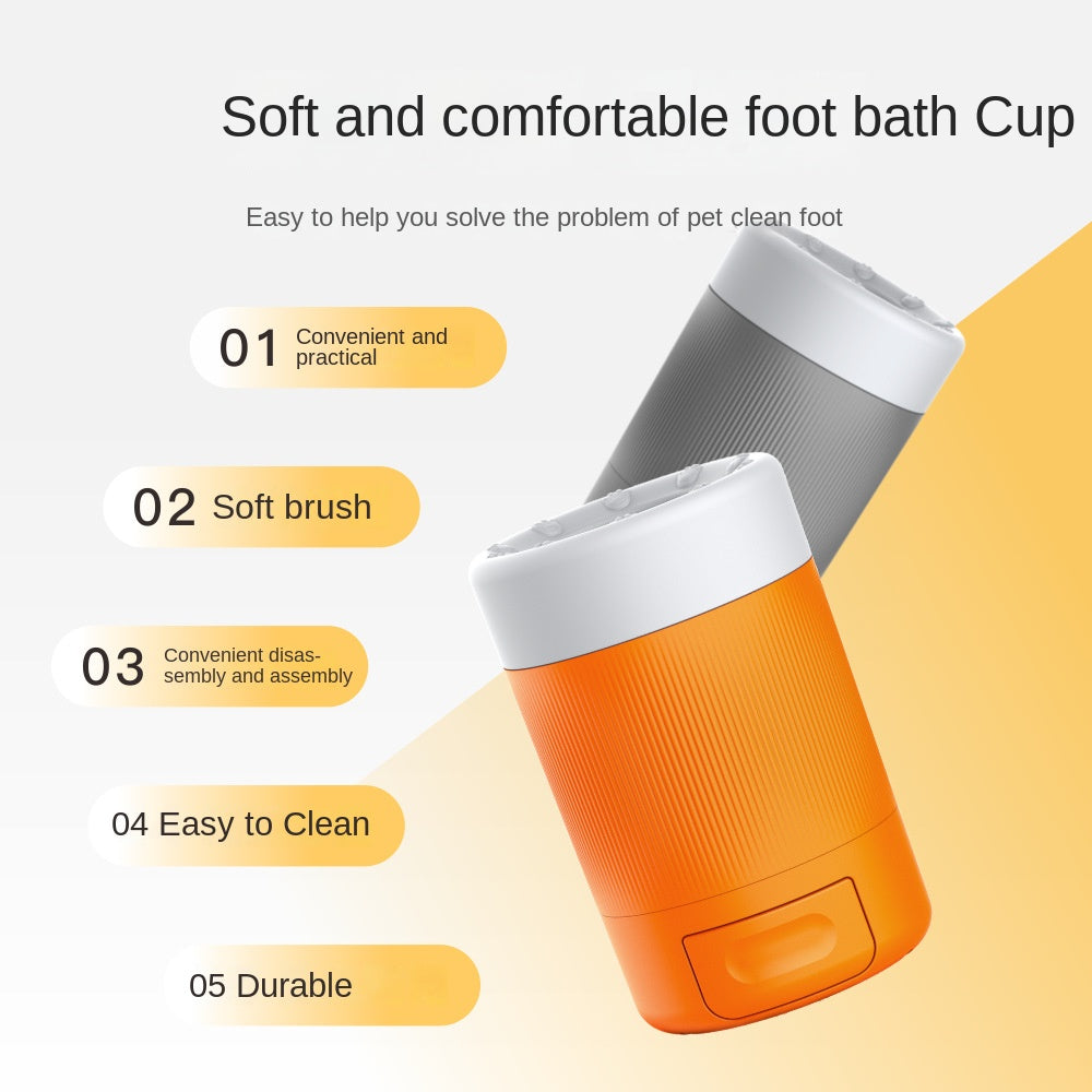 eprolo pet foot washing cup in orange and gray with soft brush and easy-to-clean design