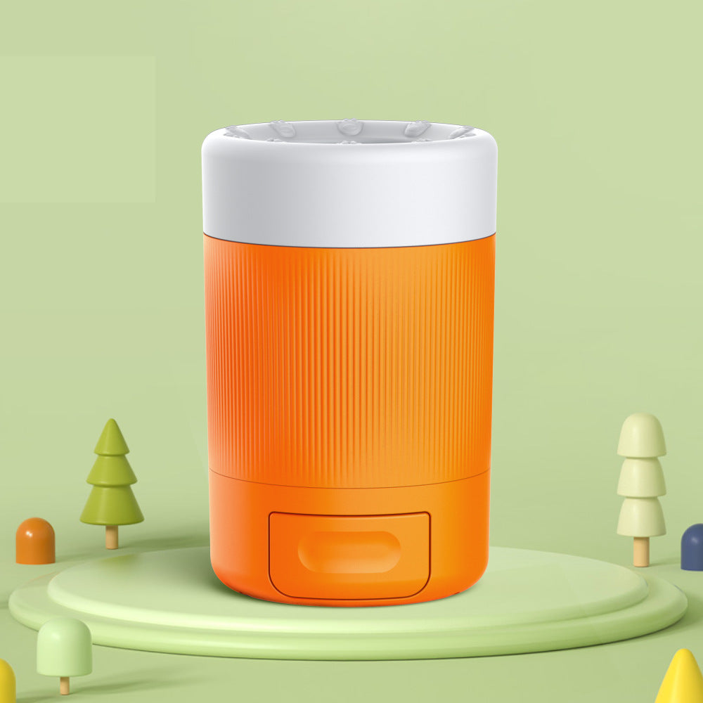 Orange and white eprolo pet foot washing cup with a textured grip and small drawer on green platform