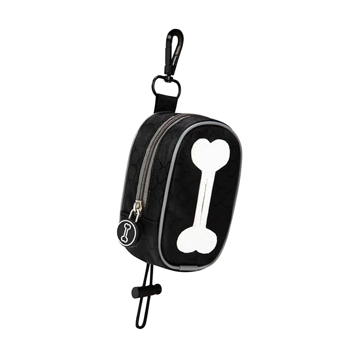 VaultHaus pet waste bag dispenser in black with bone design and clip for easy attachment