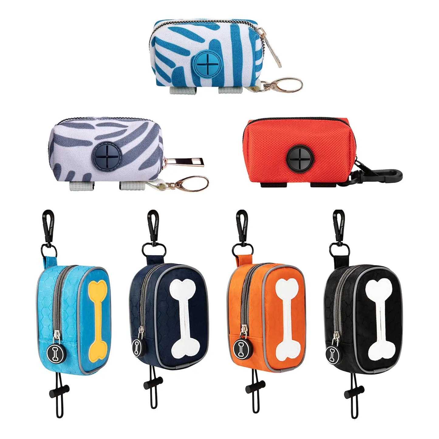 Colorful VaultHaus pet waste bag dispenser with clip for easy attachment to leashes or bags