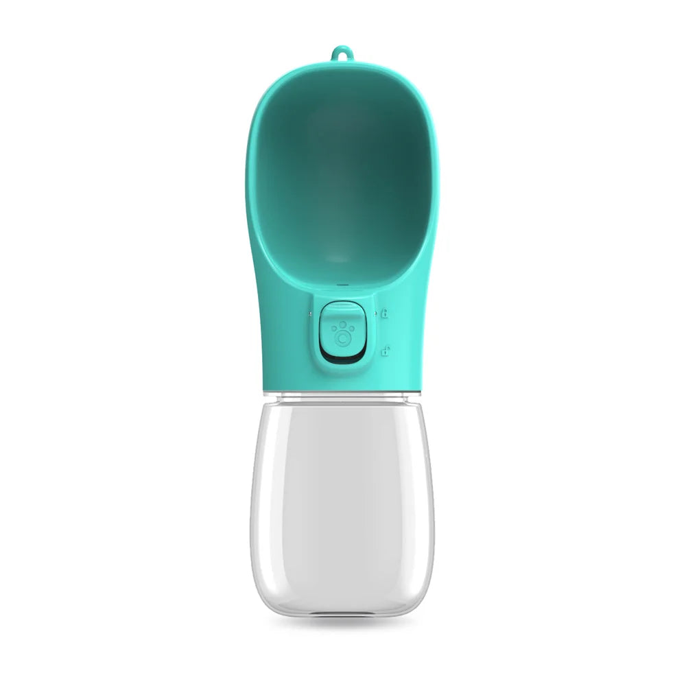 VaultHaus portable dog water bottle with teal foldable drinking bowl and clear water container