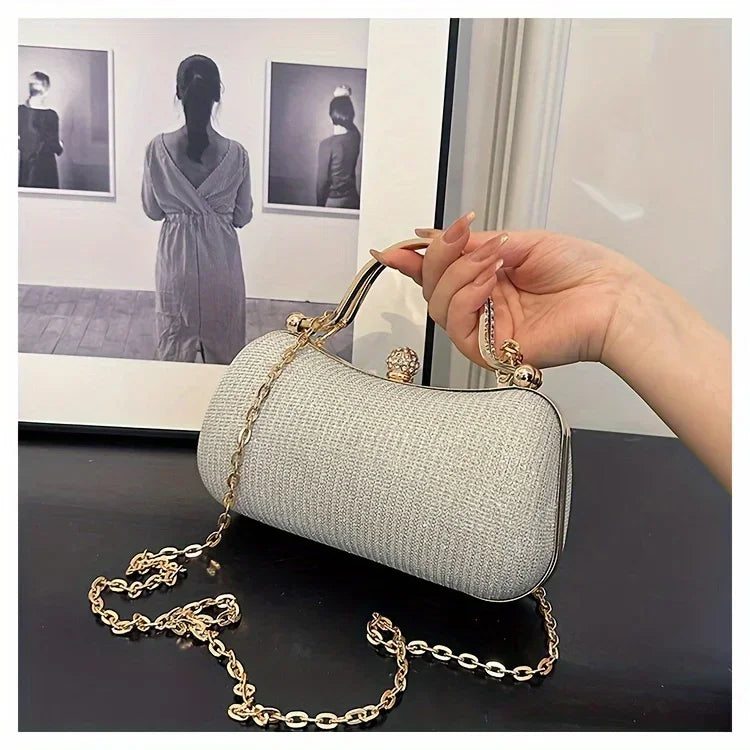 Elegant rhinestone evening bag with a sleek design and a chain strap for formal occasions