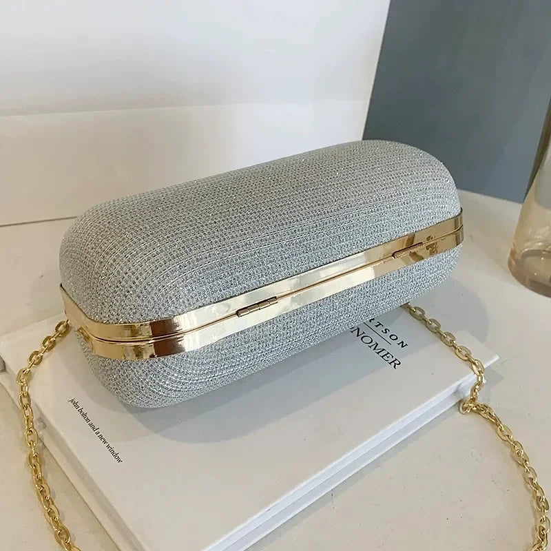 VaultHaus Rhinestone Evening Bag with Elegant Gold Accents and Chain Strap for Formal Occasions