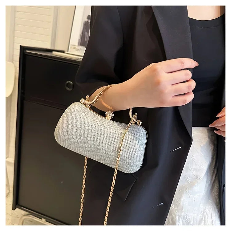 VaultHaus Rhinestone Evening Bag in Silver with a Chain Strap for Elegant Night Out