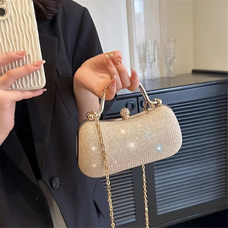 Elegant rhinestone evening bag with a chain strap, perfect for upscale events and parties