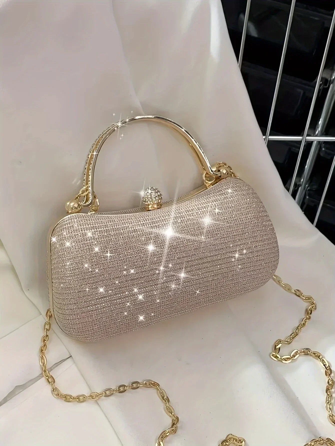 VaultHaus Rhinestone Evening Bag with Elegant Gold Chain and Sparkling Finish
