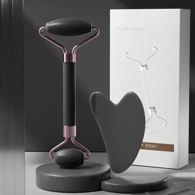 2Pcs Roller Guasha Board Resin Scraper Facial Massager set with ergonomic design for skincare routines