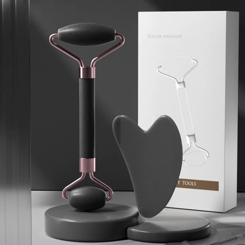 2Pcs Roller Guasha Board Resin Scraper Facial Massager Set with sleek design and gift box packaging