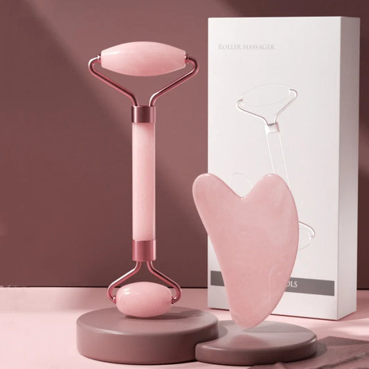 2Pcs Roller Guasha Board Resin Scraper Facial Massager Set with a Pink Roller and Scraper for Skincare