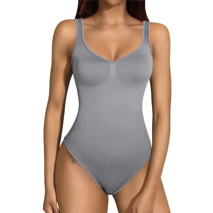 Stylish women's jumpsuit in gray featuring a comfortable ribbed design and flattering fit