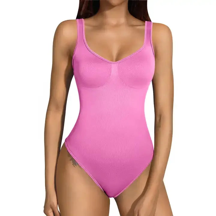 Stylish women's jumpsuit in vibrant pink with a flattering scoop neckline and fitted design