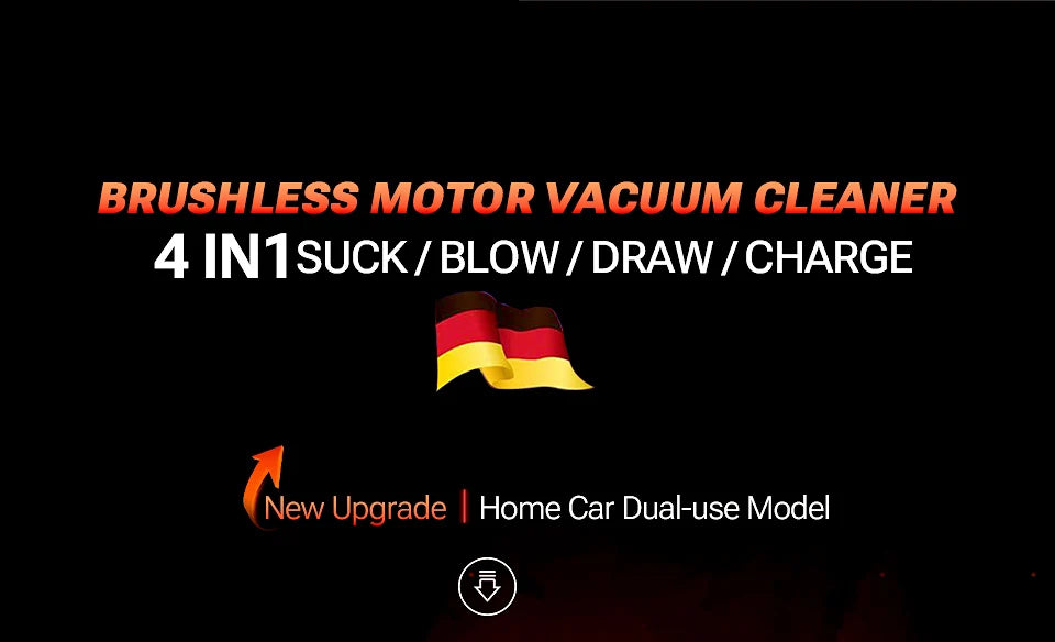 VaultHaus portable car vacuum cleaner with 4 in 1 functionality: suck, blow, draw, and charge