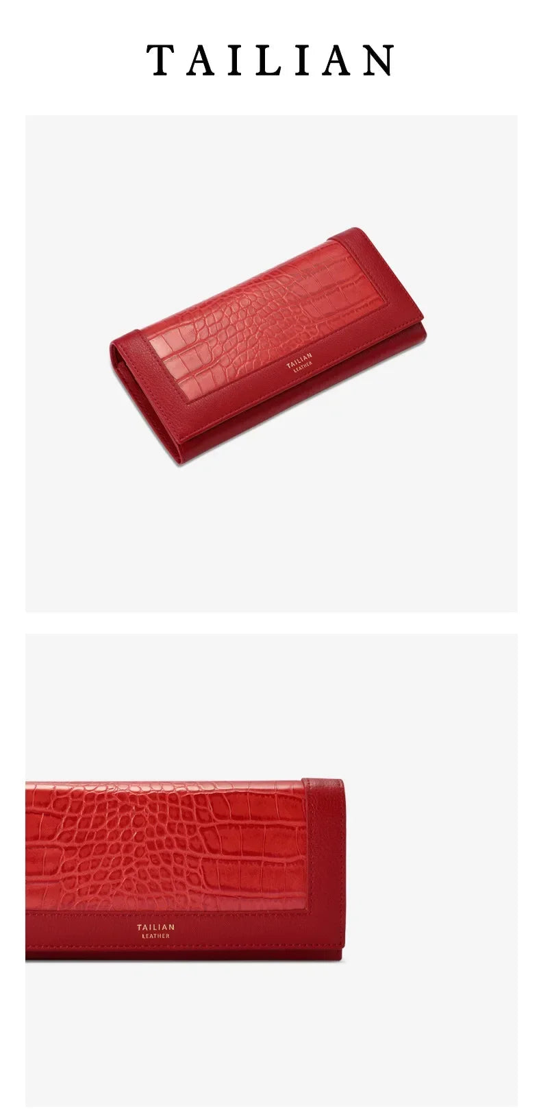 VaultHaus Designer Long Wallet for Women in Red with Crocodile Texture and Elegant Finish