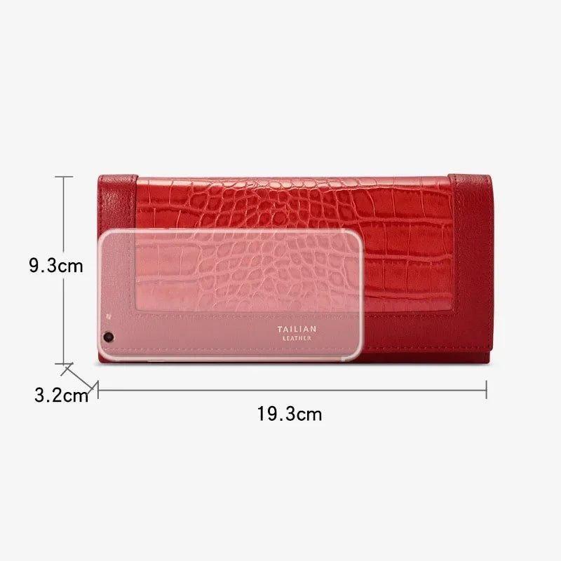 VaultHaus designer long wallet for women in red with crocodile texture and compact dimensions