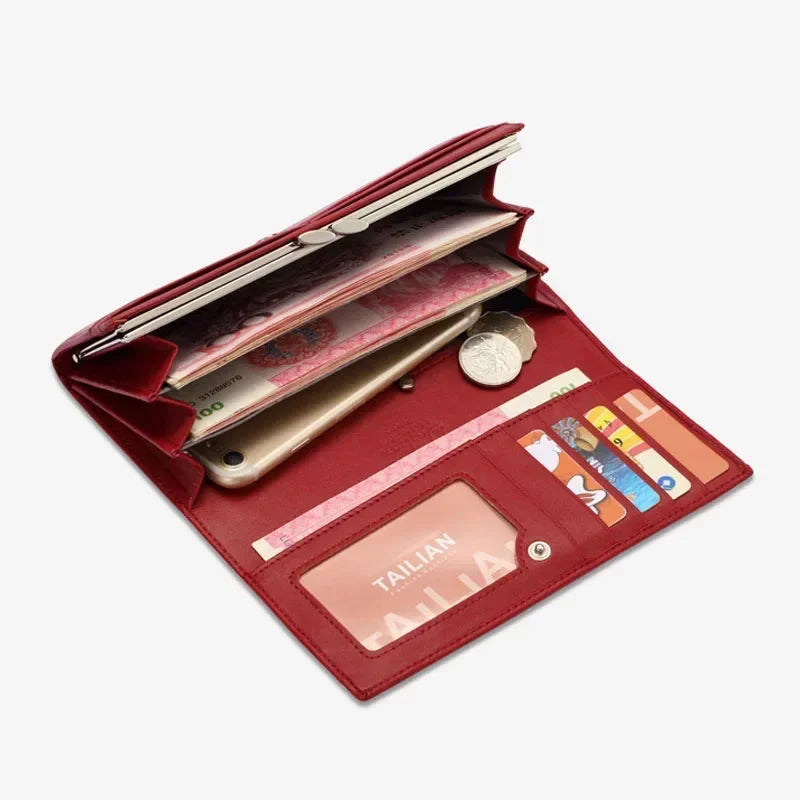 VaultHaus designer long wallet for women in red with card slots and spacious bill compartments