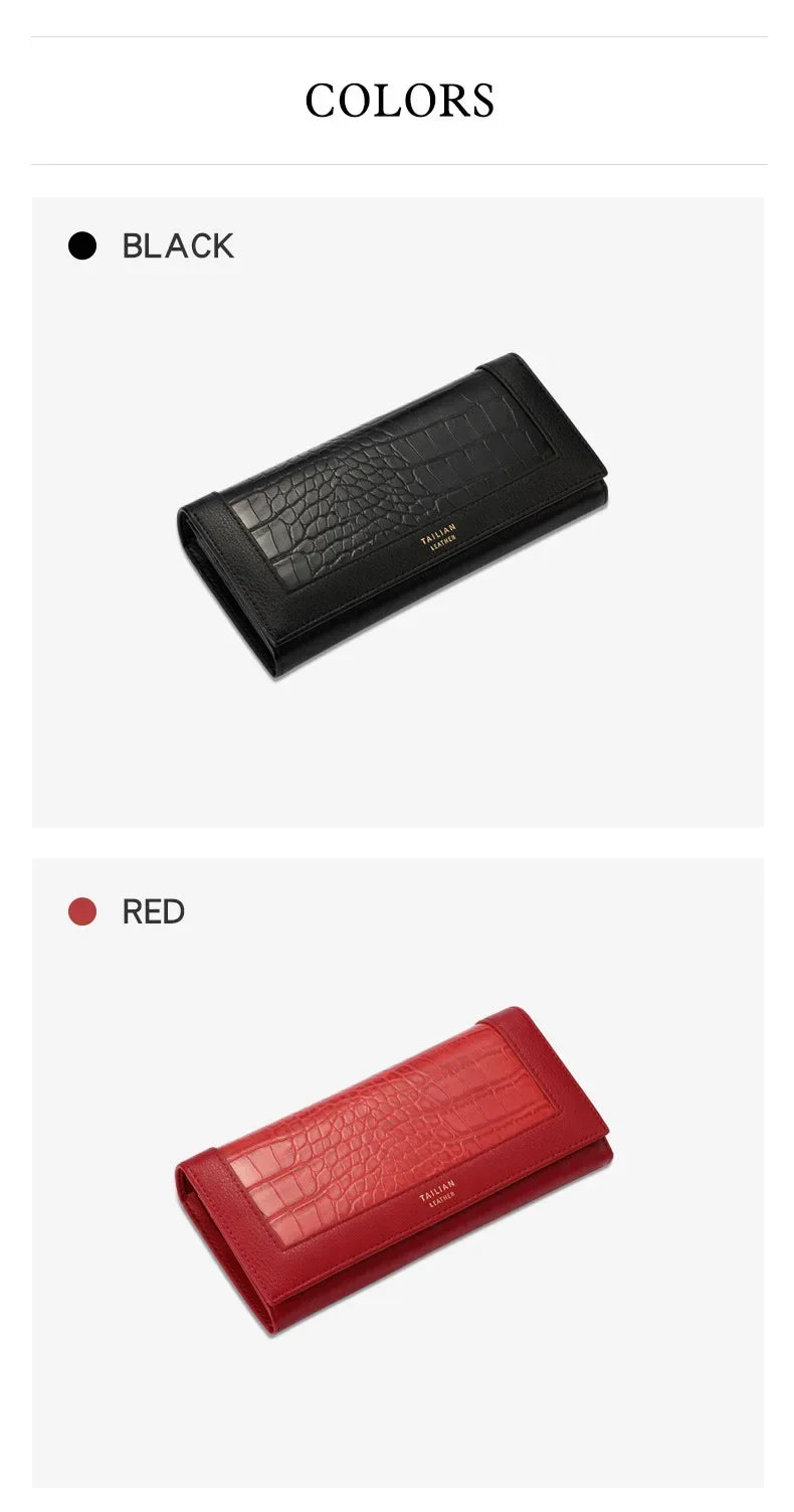 VaultHaus Designer Long Wallet for Women in Black and Red with Crocodile Pattern
