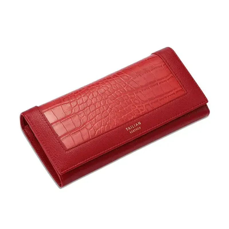 VaultHaus designer long wallet for women in red with croc-embossed leather accents