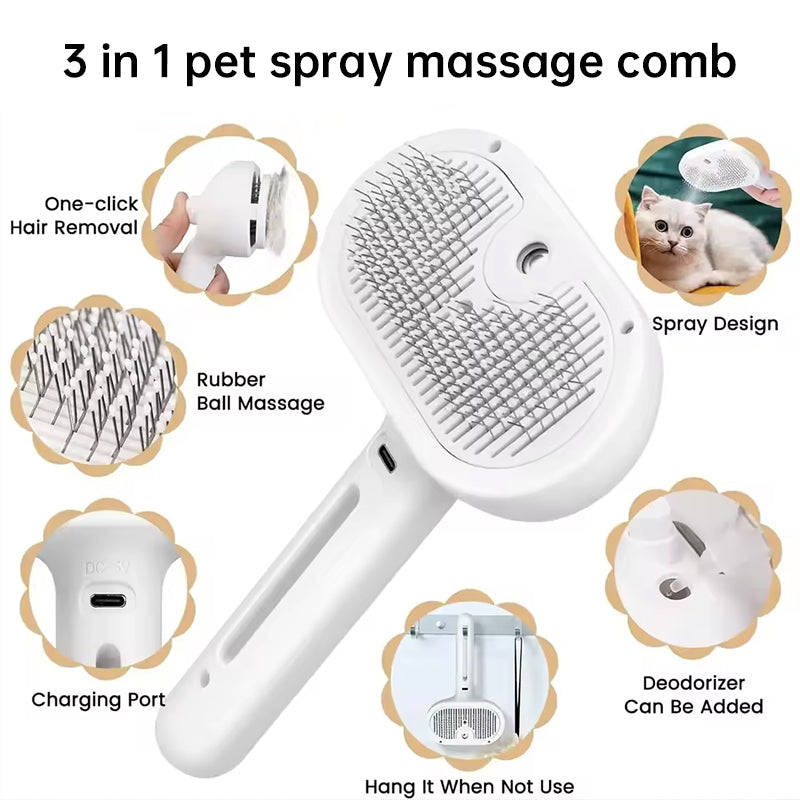Upgraded Pet Electric Grooming Comb with spray design rubber ball massage and one-click hair removal