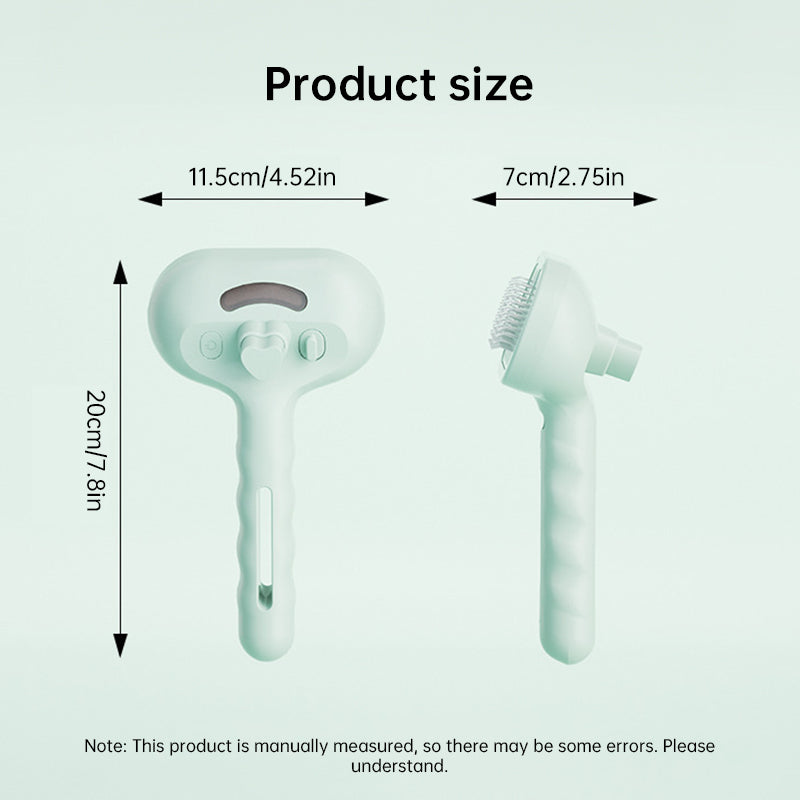 Upgraded Pet Electric Grooming Comb showing product dimensions in white with ergonomic handle and brush head