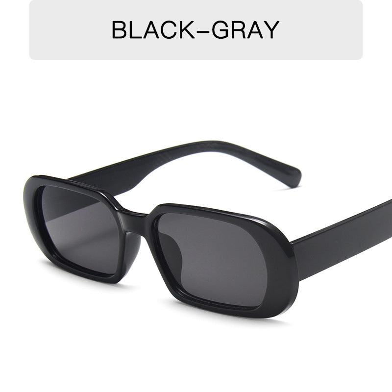 VaultHaus Retro Small Frame Sunglasses in black gray rectangular petite frame with dark lenses for everyday wear