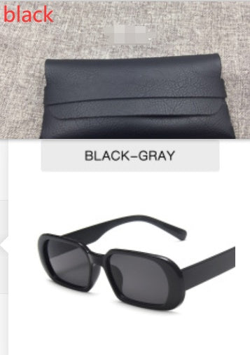 VaultHaus Retro Small Frame Sunglasses black gray rectangular lenses with protective case