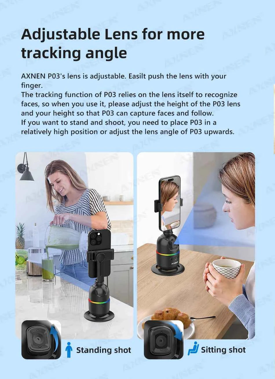 AI 360 Auto Rotate Selfie Stand for iPhone & Android
