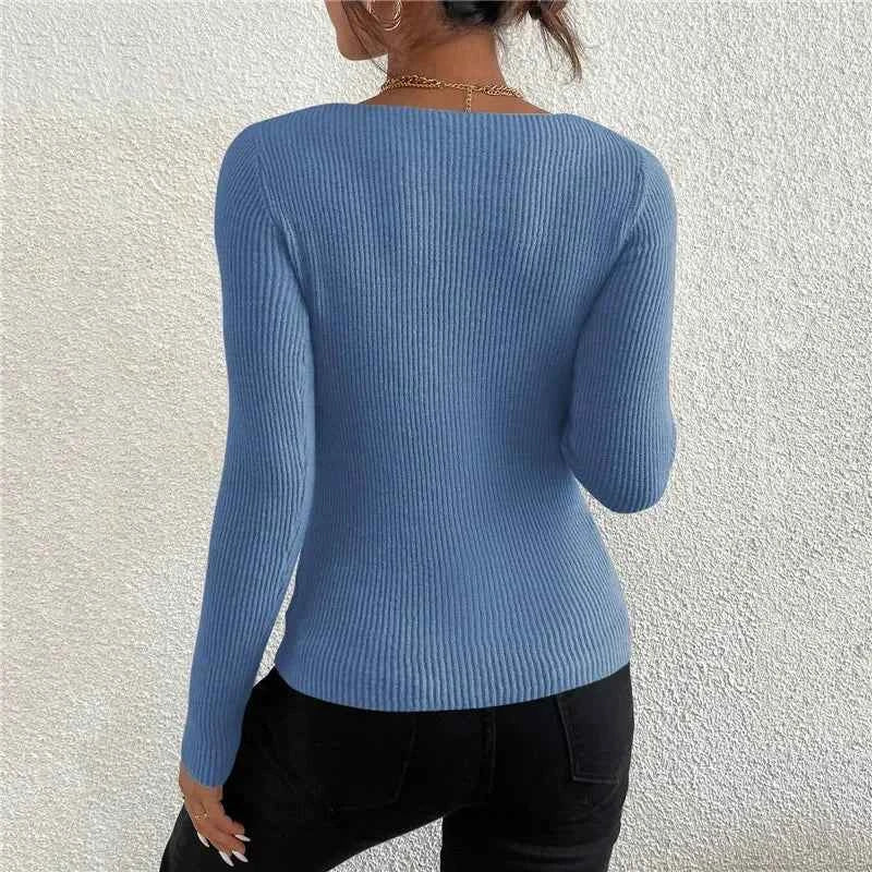 Femme Casual Jersey Rib Knit V-Neck Top