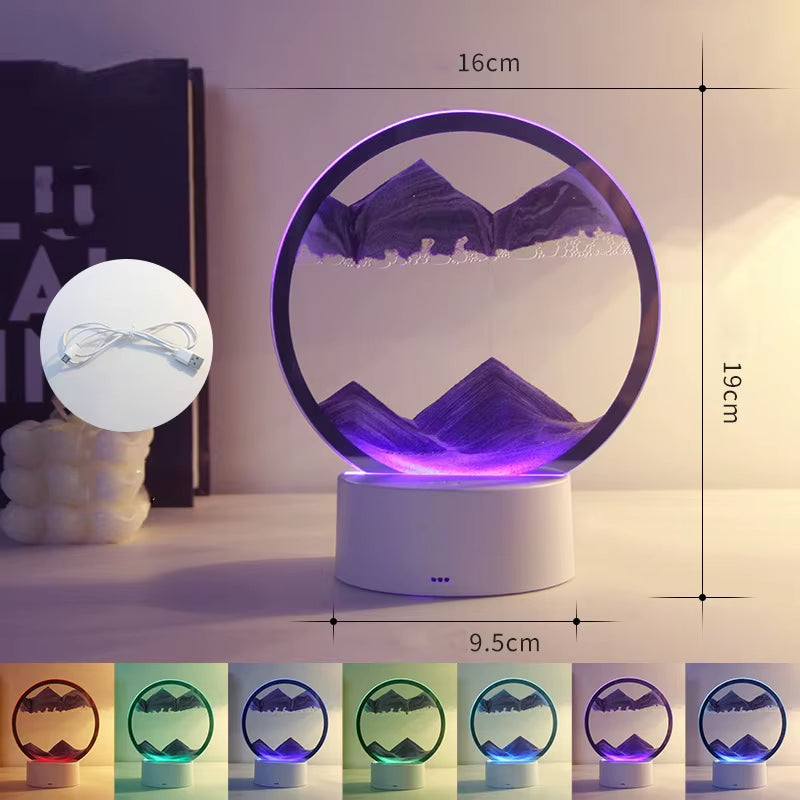 LED moving sand art lamp creating a mesmerizing 3D sandscape with colorful lighting for unique home decor
