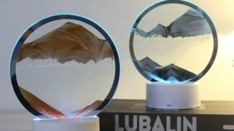 LED moving sand art lamp with colorful 3D sandscape design, perfect for home decor and as a night light