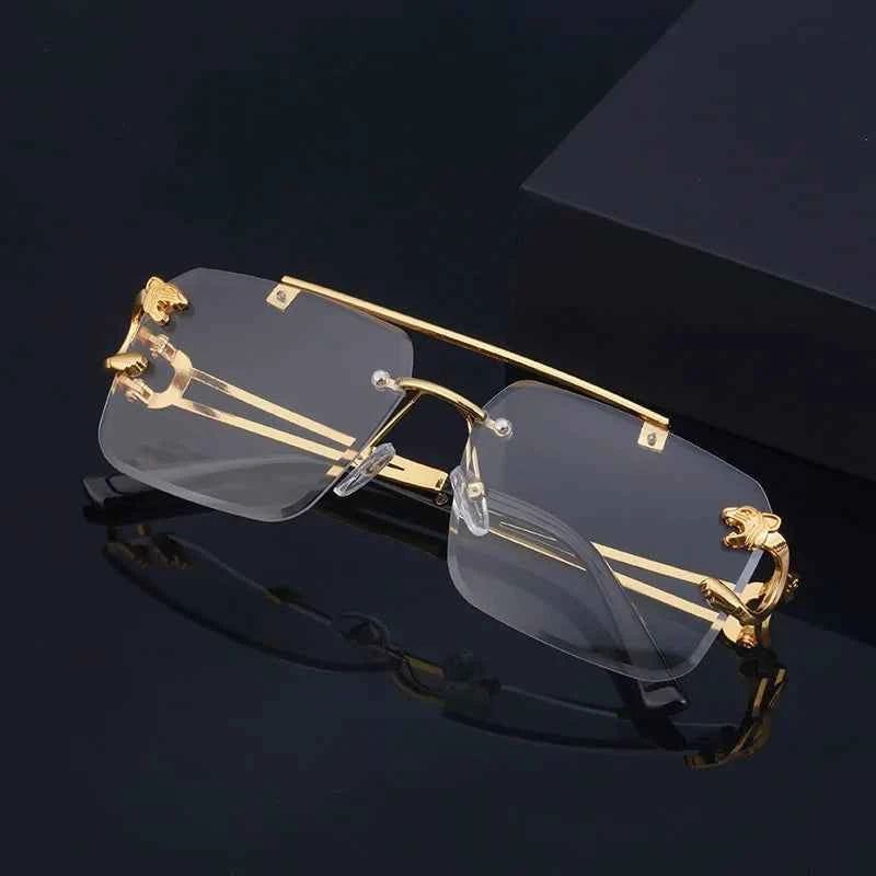 Luxury Rimless Sunglasses with Gold Accents