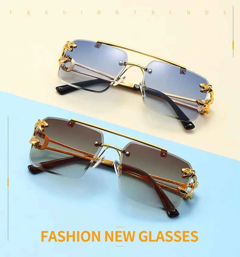 Luxury Rimless Sunglasses with Gold Accents