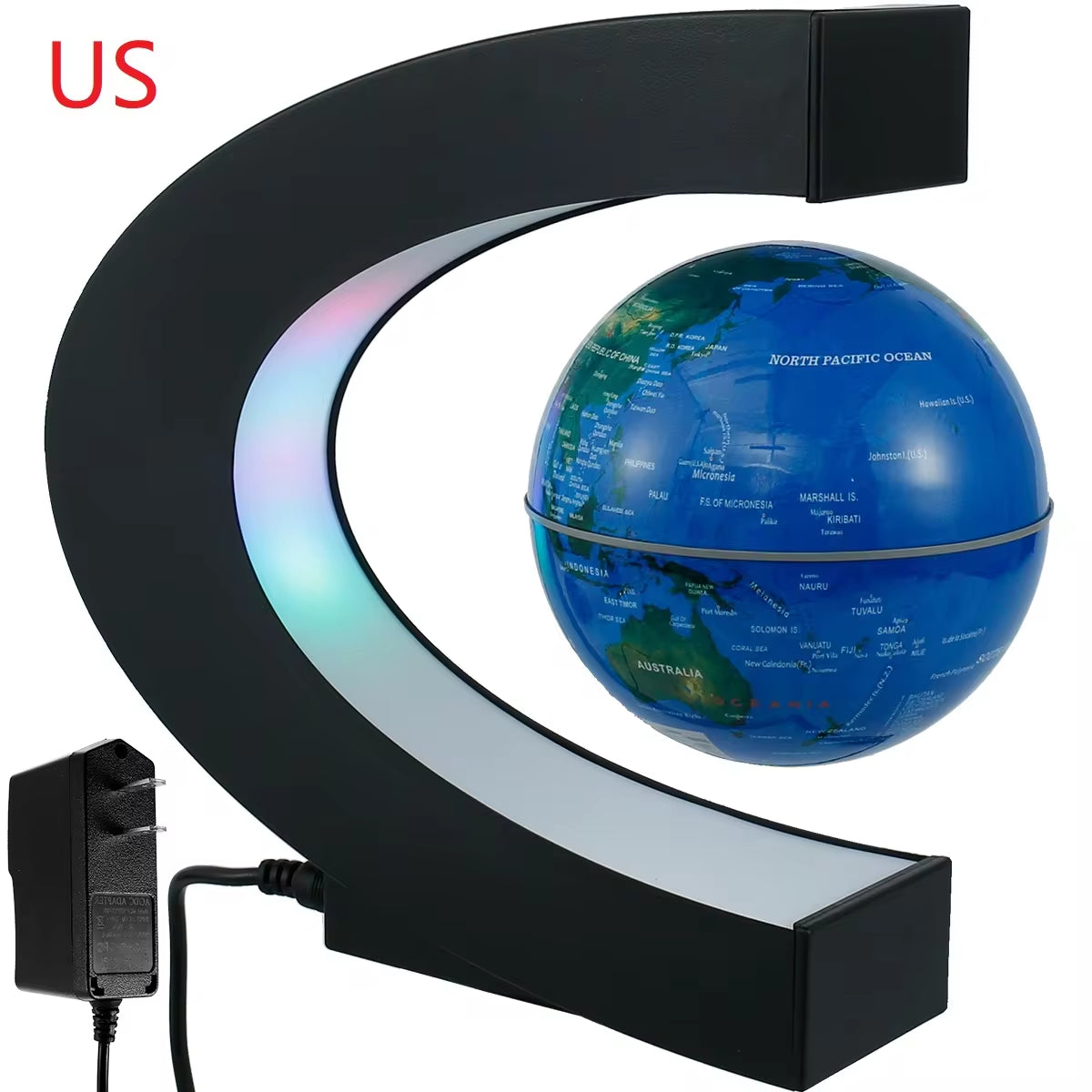 Magnetic levitation world map globe lamp with LED lighting and rotating feature for decorative use