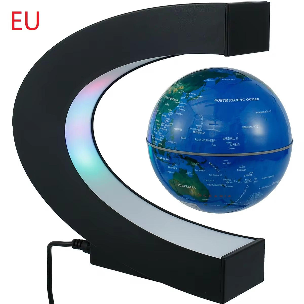 Magnetic levitation world map globe lamp in O/C shape with LED lights for unique bedside decoration