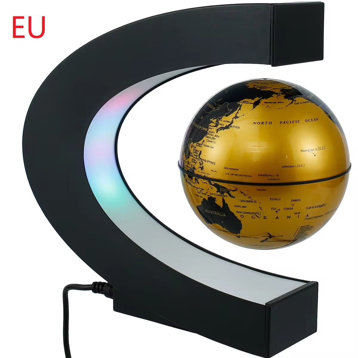 Magnetic levitation world map globe lamp in O/C shape, rotating and LED illuminated for unique home decor